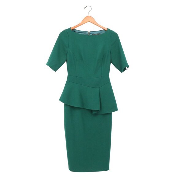 NWT Ted Baker Romolaa Peplum Shift Dress Short Sleeve Dark Green 1 US 4 - Picture 4 of 9